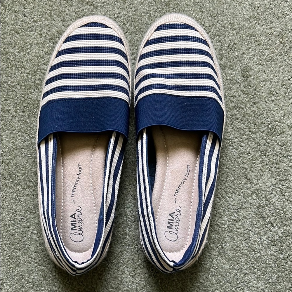 MIA Navy and Beige Striped Espadrilles